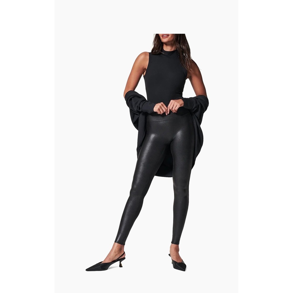 Spanx Faux Leather Leggings Black High Waisted 2437 Womens Medium